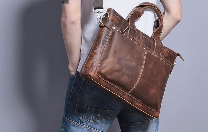Cool Coffee Leather Mens Briefcases Work Bag Laptop Bag Business Bag for Men