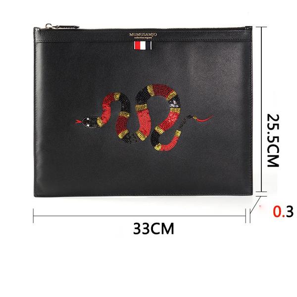 Handmade Leather Mens Clutch Snake Cool Slim Wallet Zipper Clutch Wristlet Wallet for Men