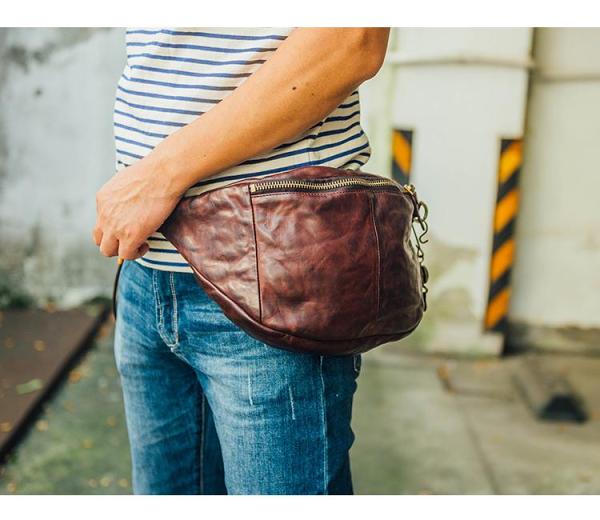 Large Black Leather Mens Chest Bag Fanny Pack Waist Bags Large Coffee Leather Hip Bag Bum Bag For Men
