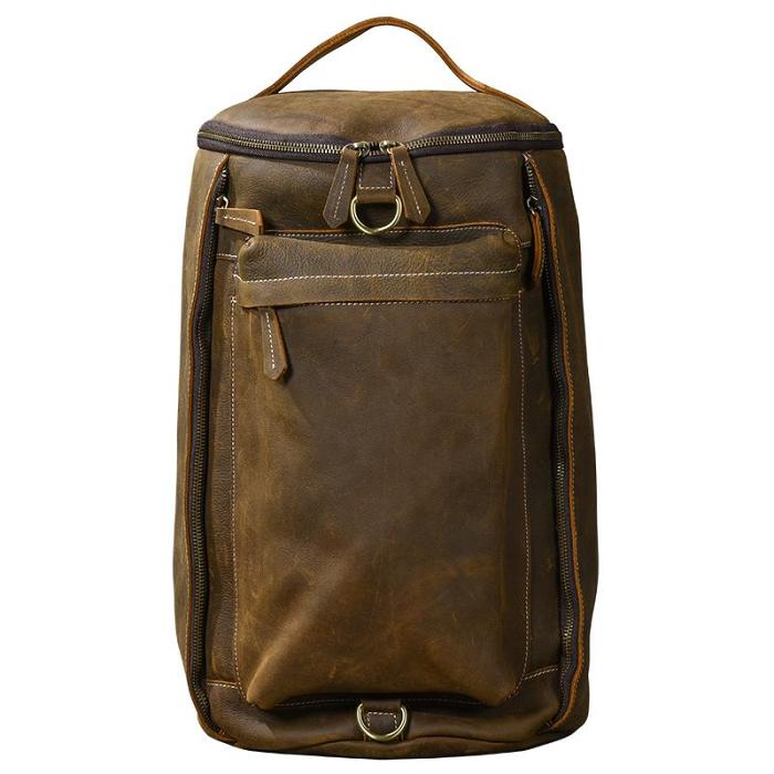 Brown Leather Mens 15 Laptop Bucket Hiking Backpack Travel Backpack Barrel Backpack for Men
