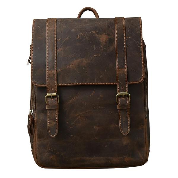 Cool Leather Mens 14 Dark Brown Hiking Backpack Travel Backpack College Backpack for Men