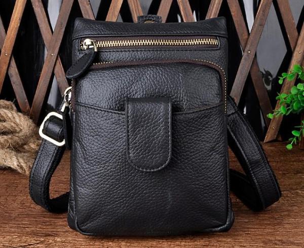 Mens Small Leather Belt Pouch Side Bag Holster Belt Case Waist Pouch for Men