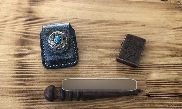 Handmade Mens Blue Leather Classic Zippo Lighter Case Belt Zippo Lighter Holder with Belt Loop