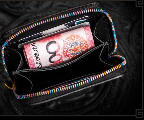 Handmade Leather Small Tooled Mens billfold Wallet Cool Chain Wallet Biker Wallet for Men