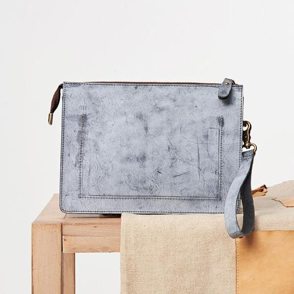 Cool Leather Large Mens Wristlet Bag Vintage Clutch Zipper Bag for Men