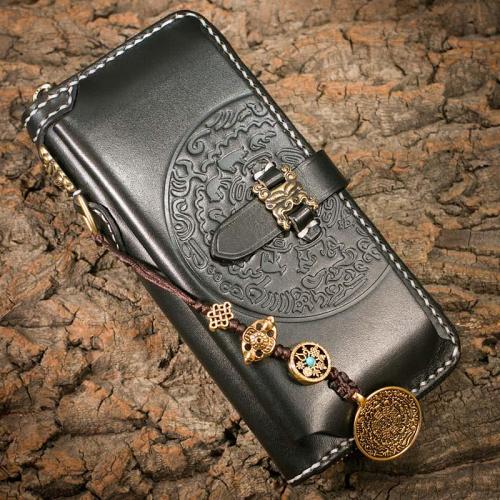 Handmade Leather Mens Chain Biker Wallet Cool Leather Wallet Long Phone Wallets for Men