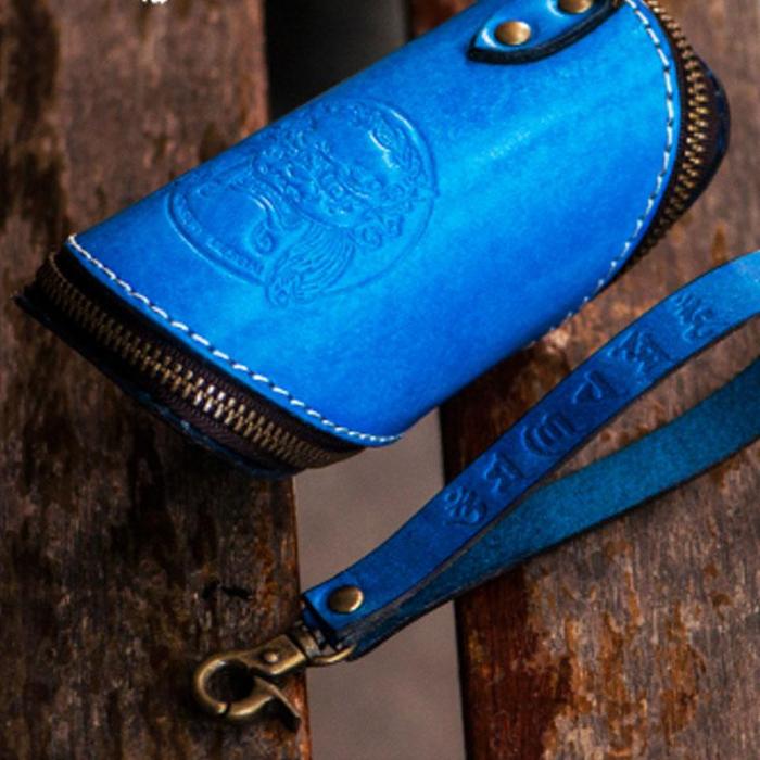 Handmade Leather Tooled Mens Cool Car Key Wallet Coin Wallet Pouch Car KeyChain for Men