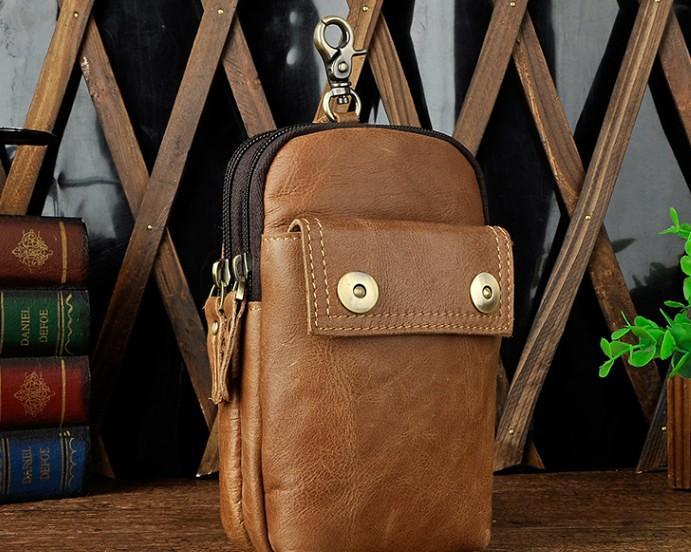 Leather Mens WAIST POUCH with Belt Loop Cell Phone Holster Belt Pouch for Men