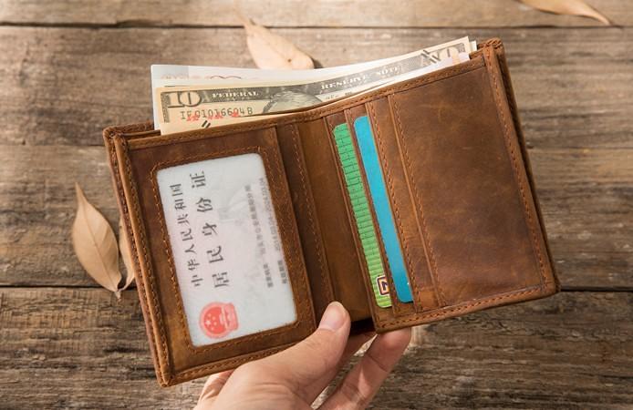 Cool Leather Vintage Mens Slim Small Wallets Zipper billfold Wallets for Men