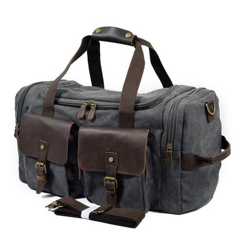 Cool Mens Canvas Leather Side Bag Weekender Bag Canvas Travel Bags for Men