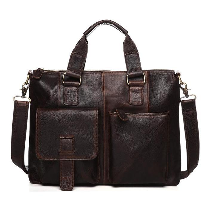 Vintage Brown Leather Men 15.6 inches Briefcase Handbag Brown Laptop Handbag Business Bag For Men