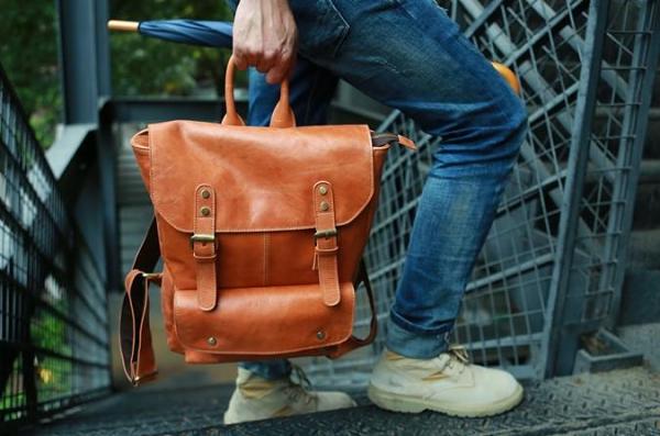 Cool Brown Mens Leather Backpack Travel Backpack School Backpacks for men
