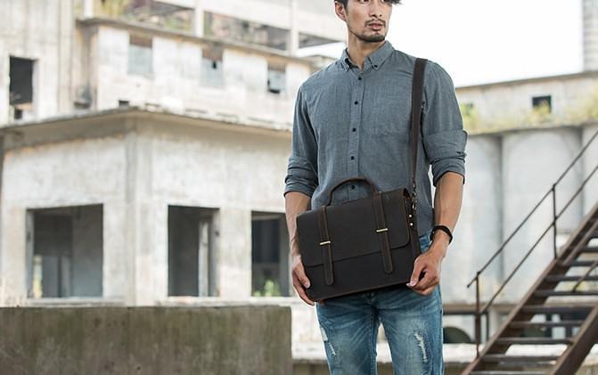 Cool Coffee Leather Mens Briefcase Work Shoulder Bag Laptop Bag Business Bag for Men