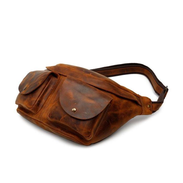 Brown Leather Large Fanny Pack Mens Leather Belt Bag Crossbody Fanny Pack for Men