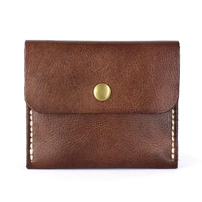 Handmade Leather Mens Front Pocket Wallet Card Wallet Slim Small Change Wallet for Men