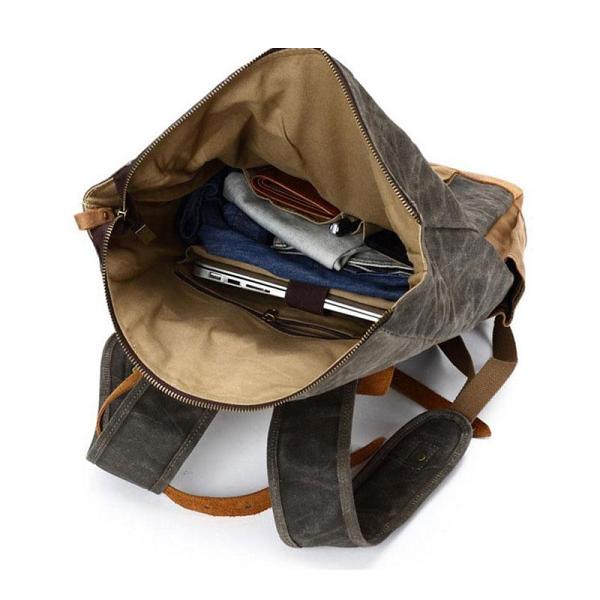 Waxed Canvas Backpack Army Green Travel Waxed Canvas Rucksack for Men Women