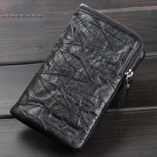 Handmade Leather Mens Cool Long Leather Wallet Zipper Wristlet Clutch Wallet
