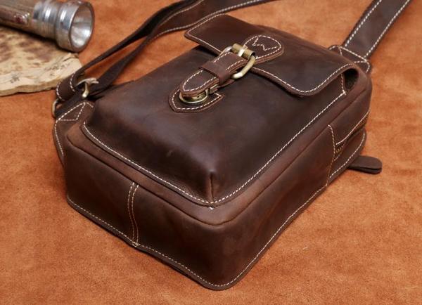 Handmade Leather Mens Cool Chest Bag Sling Bag Crossbody Bag Travel Bag Hiking Bag for men