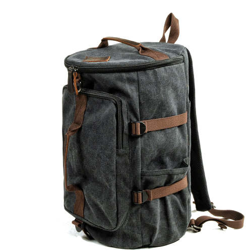 Khaki Waxed Canvas Mens Waterproof Dark Gray Large Hiking Backpack Travel Backpack Barrel Bag for Men