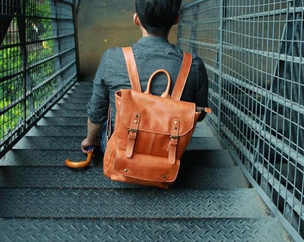 Cool Brown Mens Leather Backpack Travel Backpack School Backpacks for men