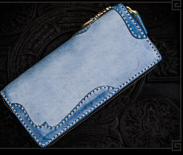 Handmade Leather Mens Chain Biker Wallet Cool Leather Wallet Long Clutch Wallets for Men