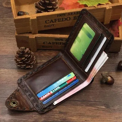 Handmade Cool Leather Small Mens Wallet Bifold billfold Wallet for Men