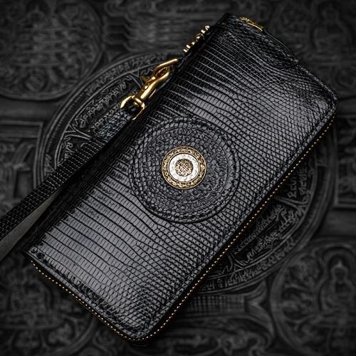 Handmade Leather Black LIZARD SKIN Chain Wallet Mens Biker Wallet Cool Leather Wallet Long Phone Wallets for Men