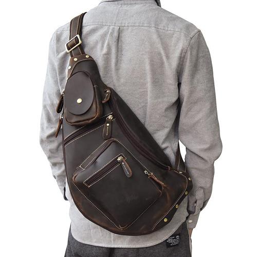 Cool Leather Chest Bag Sling CrossBody Bag Sling Travel Bag Sling Hiking Bag For Men