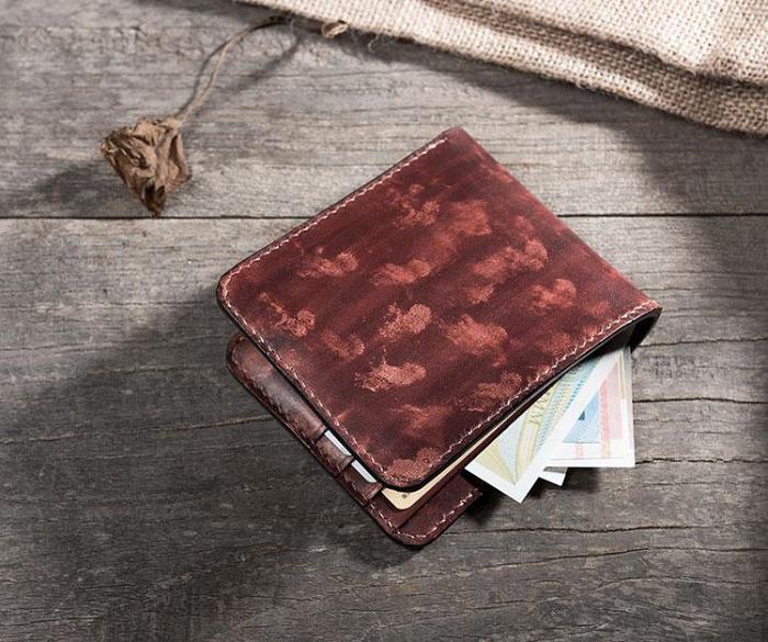 Handmade Leather Mens Cool Slim Leather Wallet Men Small Wallets Bifold for Men