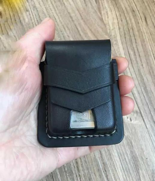 Handmade Black Leather Classic Zippo Lighter Pouch Standard Zippo Lighter Holder with Belt Loop For Men