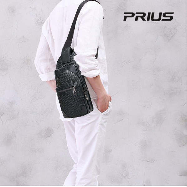 Braided Leather Sling Bag Mens Cool Chest Bag Crossbody Backpack One Strap Backpack for Men