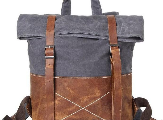 Cool Waxed Canvas Leather Backpack for Men Waxed Canvas Backpack Waterproof Backpack