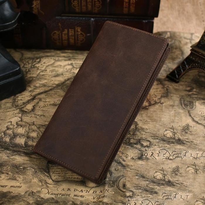 Vintage Cool Coffee Mens Leather Long Wallets Bifold Long Wallets for Men