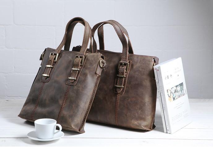 Cool Coffee Leather Mens Briefcase Work Bag Laptop Bag Business Bag for Men