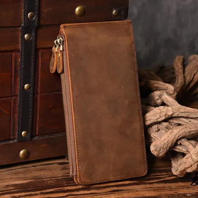 Handmade Leather Mens Cool Long Leather Wallet Card Clutch Wallet for Men
