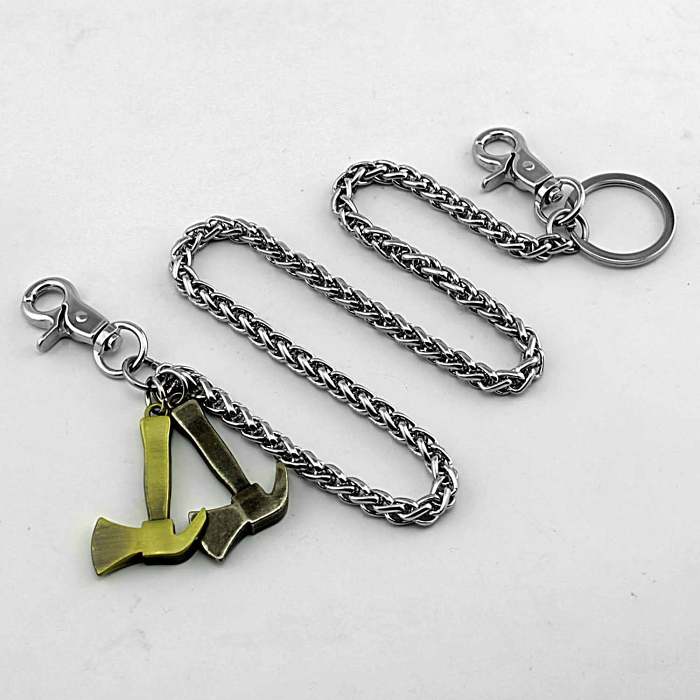 Cool Silver Axe Key Chain Long Wallet Chain BIker Wallet Chain Pants Chain For Men