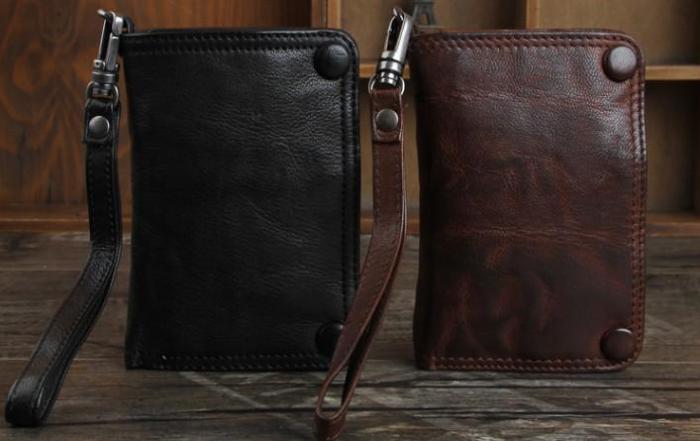 Genuine Leather Mens Chain Biker Wallet Cool Leather Wallet Small Wallets for Men