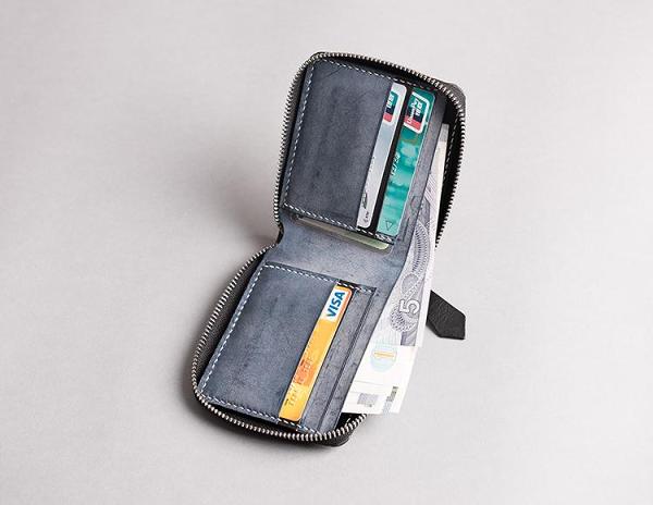 Handmade Leather Mens Cool Slim Leather Zipper Wallet Men Small Wallets Bifold for Men