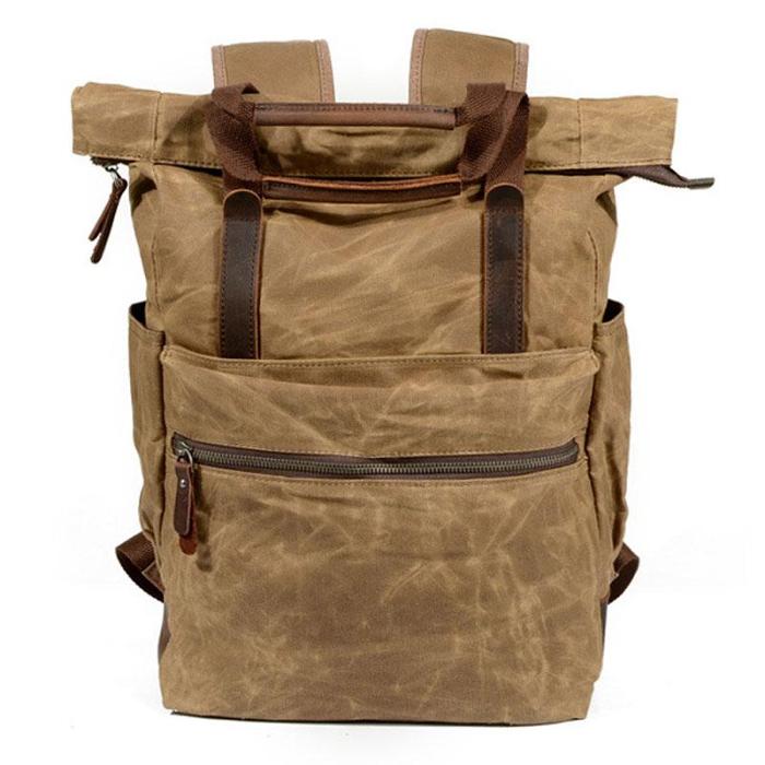 Waxed Canvas Leather Mens Backpack Canvas Travel Backpack Canvas School Backpack for Men