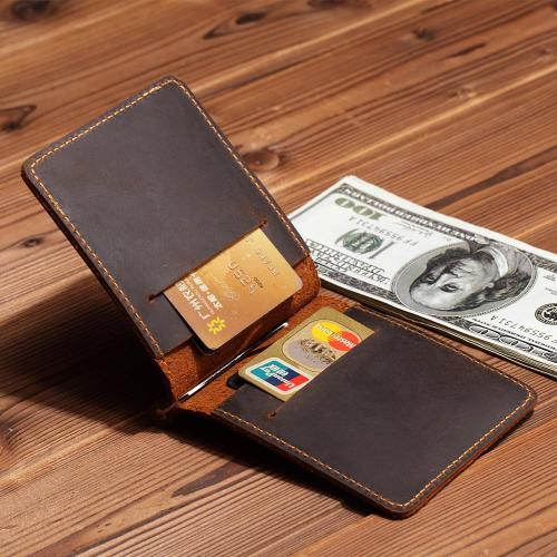 Trendy Leather Mens Small Bifold Wallet billfold Wallet Front Pocket Wallets Cardholder Wallets for Men