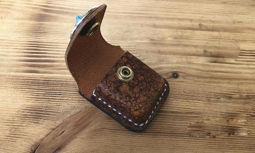 Handmade Mens Blue Leather Classic Zippo Lighter Case Belt Zippo Lighter Holder with Belt Loop