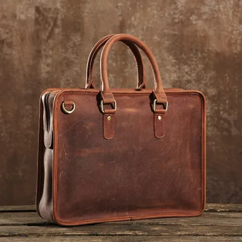 Handmade Leather Mens Cool Messenger Bag Briefcase Work Bag Business Bag Laptop Bag for men