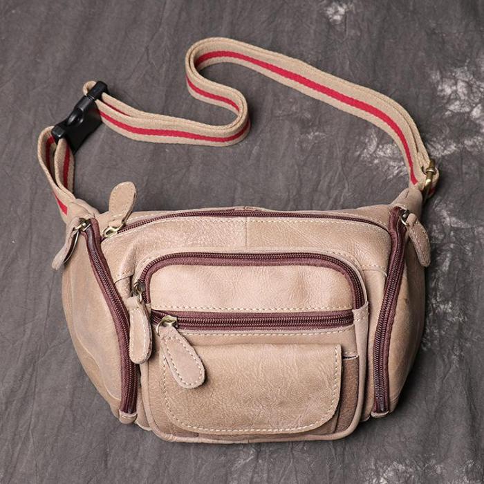 Black Leather Mens Crossbody Fanny Pack Leather Belt Bag for Men