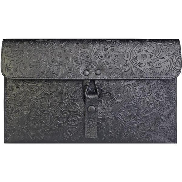 Handmade Leather Floral Tooled Mens Clutch Cool Slim Wallet Zipper Clutch Wristlet Wallet for Men