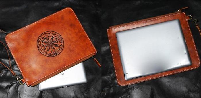 Handmade Leather Mens Clutch Cool Slim Wallet Zipper Clutch Wristlet Wallet for Men