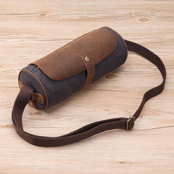 Gray Leather Mens Green Barrel Sling Bag Postman Bag Bucket Messenger Bag Side Bag For Men