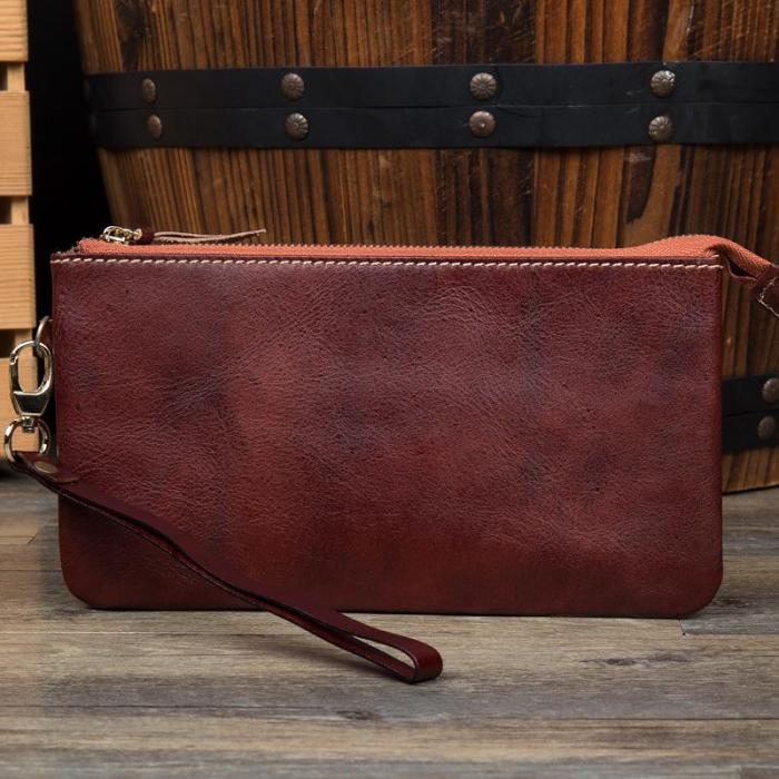 Black Cool Mens long Wallet Wristlet Bag Clutch Bag Red Brown Long Wallets for Men