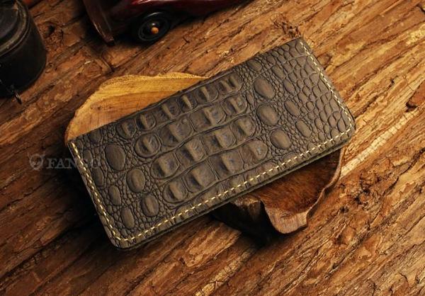 Handmade Leather Alligator Pattern Mens Cool Travel Long Wallet Card Holder Card Slim Clutch Wallets for Men