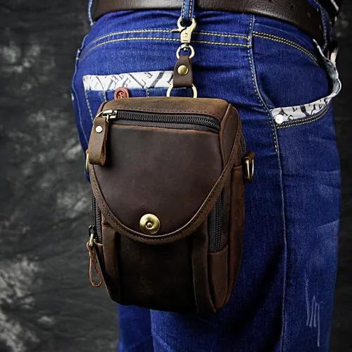 Leather Belt Pouch Mens Small Cases Waist Bag Hip Pack Belt Bag Fanny Pack Bumbag for Men