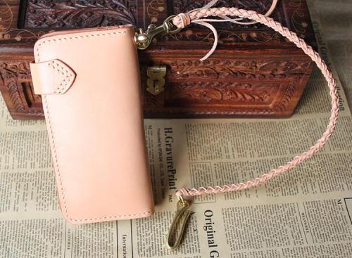 Handmade Mens Leather Biker Chain Wallet Cool Long Biker Wallet with Chain
